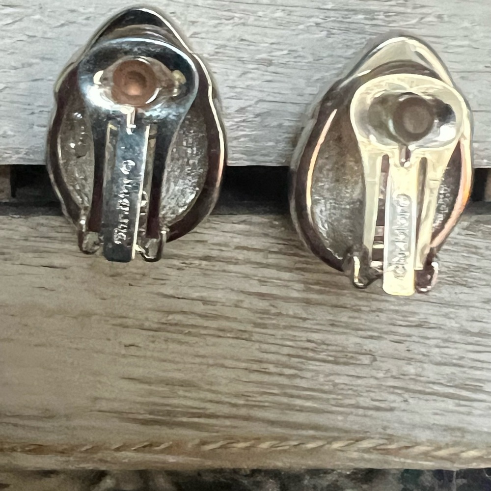 VINTAGE CHRISTIAN DIOR Silver Earrings Pave Crystal Rhinestones Clip On Retro - Picture 6 of 8